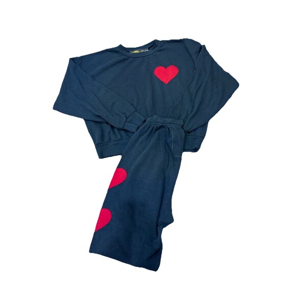 Aviator Nation Charcoal Heart Stitch Crewneck Sweatshirt And Sweatpants Set - Picture 1 of 10